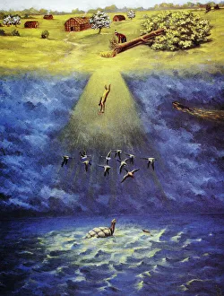 IROQUOIS CREATION MYTH. 'Sky Woman.' A depiction of the Iroquois creation myth IROQUOIS CREATION MYTH. 'Sky Woman.' A depiction of the Iroquois creation myth