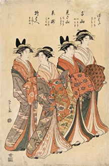 JAPAN: COURTESANS, c1792. The courtesans Mitsuhata, Senzan, Misayama, Itotaki and Oribae JAPAN: COURTESANS, c1792. The courtesans Mitsuhata, Senzan, Misayama, Itotaki and Oribae