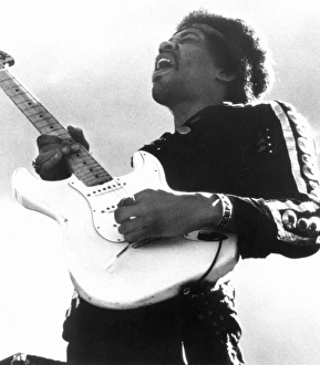 JIMI HENDRIX (1942-1970). American musician. Photographed during a concert at Berkeley JIMI HENDRIX (1942-1970). American musician. Photographed during a concert at Berkeley