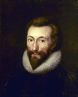 JOHN DONNE (1572-1631). English poet. Oil on canvas after a miniature, 1616, by JOHN DONNE (1572-1631). English poet. Oil on canvas after a miniature, 1616, by
