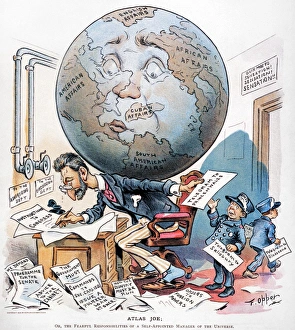 JOSEPH PULITZER CARTOON 'Atlas Joe': American cartoon, 1896, by Frederick Opper JOSEPH PULITZER CARTOON 'Atlas Joe': American cartoon, 1896, by Frederick Opper