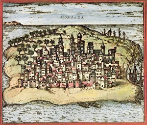 KENYA: MOMBASA, 1572. View of the city and island of Mombasa, on the coast of Kenya KENYA: MOMBASA, 1572. View of the city and island of Mombasa, on the coast of Kenya