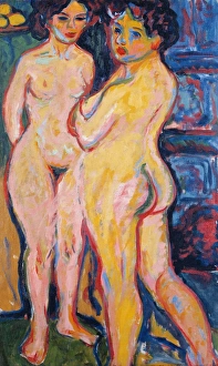 KIRCHNER: NUDE STANDING. 'Nude Standing by Stove.' Painting, Ernst Ludwig Kirchner KIRCHNER: NUDE STANDING. 'Nude Standing by Stove.' Painting, Ernst Ludwig Kirchner