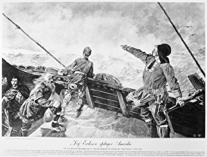 LEIF ERICSSON (c970-1020) Discovering America. Line engraving, late 19th century LEIF ERICSSON (c970-1020) Discovering America. Line engraving, late 19th century