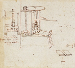 Leonardo da Vinci's diagram of a typographical press with automatic page-feeder Leonardo da Vinci's diagram of a typographical press with automatic page-feeder