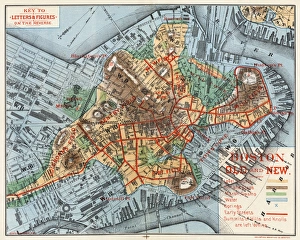 MAP: BOSTON, c1880. 'Boston Old and New.' A map of Boston, Massachusetts, c1880 MAP: BOSTON, c1880. 'Boston Old and New.' A map of Boston, Massachusetts, c1880