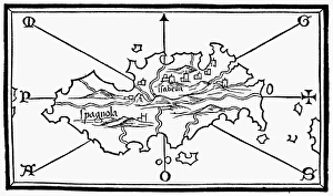 MAP: HISPANIOLA, 1528. Map of the island of Hispaniola, showing the Spanish settlement MAP: HISPANIOLA, 1528. Map of the island of Hispaniola, showing the Spanish settlement