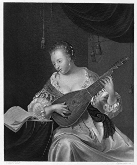MIERIS: LADY SINGING. Steel engraving, 19th century, after a painting by Frans van Mieris MIERIS: LADY SINGING. Steel engraving, 19th century, after a painting by Frans van Mieris