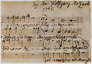 MOZART: MOTET MANUSCRIPT. Detail of the autograph of the motet, 'God is Our Refuge MOZART: MOTET MANUSCRIPT. Detail of the autograph of the motet, 'God is Our Refuge