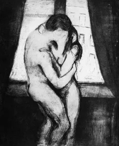 MUNCH: THE KISS, 1895. Drypoint and aquatint by Edvard Munch MUNCH: THE KISS, 1895. Drypoint and aquatint by Edvard Munch