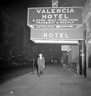 NYC: BOWERY, 1942. A hotel on the Bowery in New York City. Photograph by Marjory Collins NYC: BOWERY, 1942. A hotel on the Bowery in New York City. Photograph by Marjory Collins