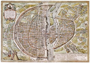 PARIS MAP, 1581. Map of Paris, France, by Georg Braun from 'Civitates Orbis Terarum PARIS MAP, 1581. Map of Paris, France, by Georg Braun from 'Civitates Orbis Terarum
