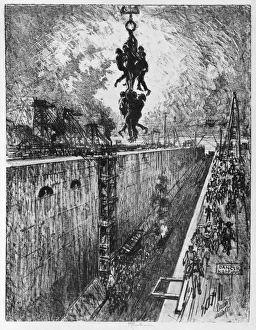 PENNELL: GATUN LOCK, 1912. 'Gatun Lock - end of the day PENNELL: GATUN LOCK, 1912. 'Gatun Lock - end of the day