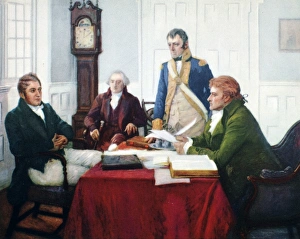 President Thomas Jefferson, right, urging Eleuthere Irenee Dupont, left, to go into the gun powder business. Paul Revere, second from left, was also at this meeting. Painting by Stanley Arthurs (1877-1950) President Thomas Jefferson, right, urging Eleuthere Irenee Dupont, left, to go into the gun powder business. Paul Revere, second from left, was also at this meeting. Painting by Stanley Arthurs (1877-1950)