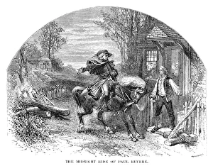 On his ride from Boston to Lexington, April 18, 1775. Line engraving, 19th century On his ride from Boston to Lexington, April 18, 1775. Line engraving, 19th century