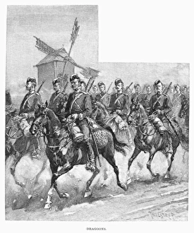 RUSSIAN DRAGOONS. Russian dragoons. Wood engraving, 1890, after Thure de Thulstrup RUSSIAN DRAGOONS. Russian dragoons. Wood engraving, 1890, after Thure de Thulstrup