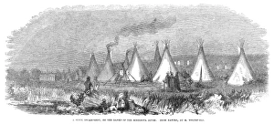 A Sioux encampment on the banks of the Minnesota River. Wood engraving after a sketch by A Sioux encampment on the banks of the Minnesota River. Wood engraving after a sketch by