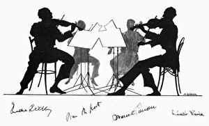 STRING QUARTET, c1935. The Gertler Quartet (from left, André Gertler, Pierre de Groote, Marcel Louon, and Laszlo Revesz). Pencil drawing, c1935, by Hilda Wiener. STRING QUARTET, c1935. The Gertler Quartet (from left, André Gertler, Pierre de Groote, Marcel Louon, and Laszlo Revesz). Pencil drawing, c1935, by Hilda Wiener.