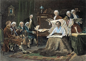 WOLFGANG AMADEUS MOZART (1756-1791). Austrian composer. Mozart singing his 'Requiem WOLFGANG AMADEUS MOZART (1756-1791). Austrian composer. Mozart singing his 'Requiem