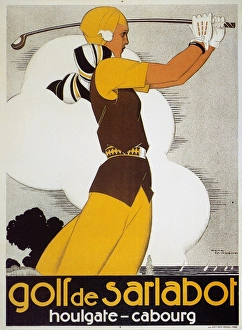 Woman golfer featured on a French tourist poster for the Brittany resort area, c1930 Woman golfer featured on a French tourist poster for the Brittany resort area, c1930