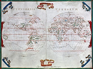WORLD MAP, 1587. Map of the world by Juan Martinez from 'Atlas Portulano,' Madrid WORLD MAP, 1587. Map of the world by Juan Martinez from 'Atlas Portulano,' Madrid