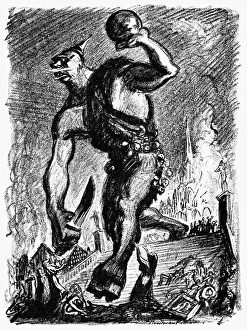 WORLD WAR I: CARTOON, 1915. 'Belgium: the return of the Goth.' American cartoon WORLD WAR I: CARTOON, 1915. 'Belgium: the return of the Goth.' American cartoon