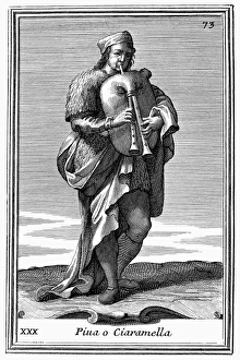 ZAMPOGNA, 1723. Italian folk bagpipe. Copper engraving by Arnold van Westerhout, 1723 ZAMPOGNA, 1723. Italian folk bagpipe. Copper engraving by Arnold van Westerhout, 1723
