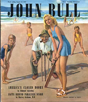 John Bull 1947 1940s UK holidays beaches seaside sea sand cricket bats fielders games John Bull 1947 1940s UK holidays beaches seaside sea sand cricket bats fielders games