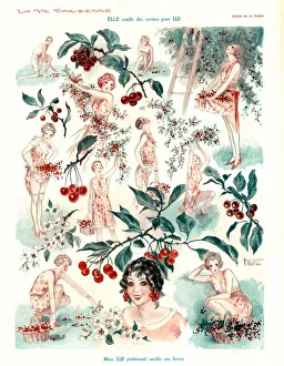 La Vie Parisienne 1920s France A.Vallee cc cherry picking fruit orchards gardening La Vie Parisienne 1920s France A.Vallee cc cherry picking fruit orchards gardening