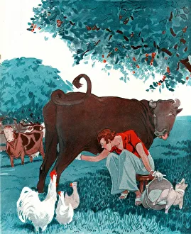 La Vie Parisienne 1920s France cc milking cows farming animals farms chickens milk maids La Vie Parisienne 1920s France cc milking cows farming animals farms chickens milk maids