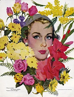Woman with Flowers 1950s USA Coby Whitmore womens story illustrations CPI womens Woman with Flowers 1950s USA Coby Whitmore womens story illustrations CPI womens