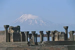 Armenia, Archaeological Site of Zvartnots, ruins of St Gregory church with Mount Ararat Armenia, Archaeological Site of Zvartnots, ruins of St Gregory church with Mount Ararat