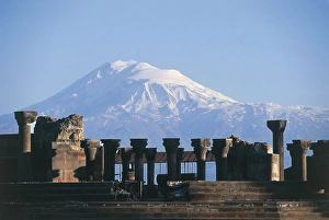 Armenia, Zvartnots, ruins of St Gregory church, Mount Ararat int background Armenia, Zvartnots, ruins of St Gregory church, Mount Ararat int background