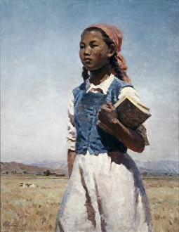 Daughter of soviet kirghizia' 1948 painting by semyon chuikov, socialist realism Daughter of soviet kirghizia' 1948 painting by semyon chuikov, socialist realism