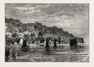 AN ENCAMPMENT ON THE SHORES OF LAKE TANGANYIKA, an African Great Lake. The lake is AN ENCAMPMENT ON THE SHORES OF LAKE TANGANYIKA, an African Great Lake. The lake is