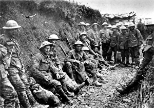 First World War: Party of Royal Irish Rifles in a communication trench on the first First World War: Party of Royal Irish Rifles in a communication trench on the first