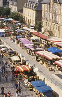 France, Britanny, Place des Lices in Rennes, street lined with colourfully canopied France, Britanny, Place des Lices in Rennes, street lined with colourfully canopied