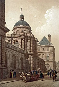 France, Paris, engraving of main entrance to Luxembourg Palace in Rue de Vaugirard France, Paris, engraving of main entrance to Luxembourg Palace in Rue de Vaugirard