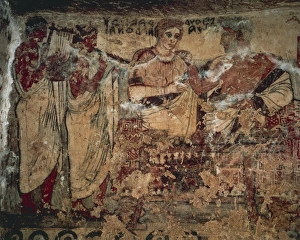 Fresco depicting funerary banquet of Velthur Velcha with wife Ravnthu Aprthnei Fresco depicting funerary banquet of Velthur Velcha with wife Ravnthu Aprthnei