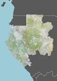Gabon, Relief Map With Border and Mask Gabon, Relief Map With Border and Mask