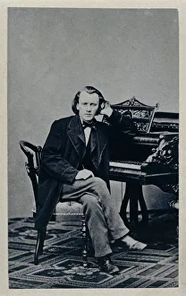 Germany, portrait of German composer, pianist and conductor, Johannes Brahm at piano Germany, portrait of German composer, pianist and conductor, Johannes Brahm at piano