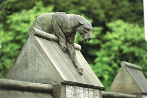 Great Britain, Wales, South Glamorgan, Cardiff Castle, a stone lion guards south of the Great Britain, Wales, South Glamorgan, Cardiff Castle, a stone lion guards south of the