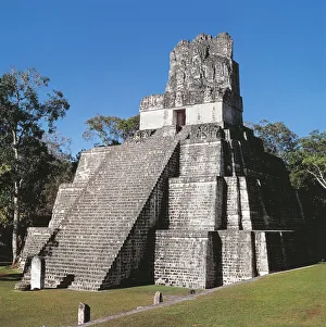 Guatemala, El Peten, Archaeological site, Tikal National Park, Temple of the Masks or Moon Guatemala, El Peten, Archaeological site, Tikal National Park, Temple of the Masks or Moon