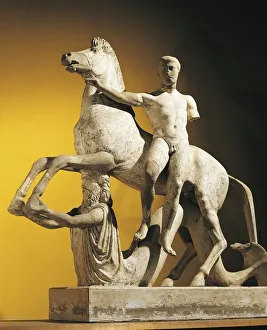 Italy, Calabria, Statuary group representing the Dioscuri (sons of Zeus) Italy, Calabria, Statuary group representing the Dioscuri (sons of Zeus)