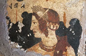 Italy, Latium Region, Viterbo Province, Tarquinia Etruscan Necropolises, fresco detail Italy, Latium Region, Viterbo Province, Tarquinia Etruscan Necropolises, fresco detail