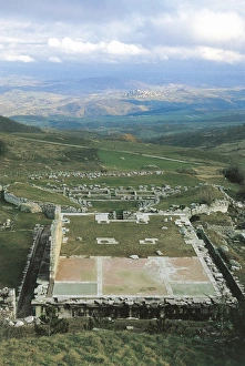 Italy, Molise region, Pietrabbondante, ruins of Samnite monumental complex of Great Italy, Molise region, Pietrabbondante, ruins of Samnite monumental complex of Great