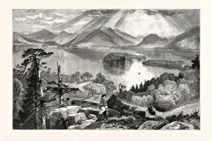 LONG ISLAND, LAKE GEORGE. THOMAS MORAN, England was an American painter and printmaker LONG ISLAND, LAKE GEORGE. THOMAS MORAN, England was an American painter and printmaker