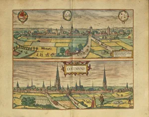 Map of Lippe and Dortmund from Civitates Orbis Terrarum by Georg Braun, 1541-1622 and Franz Hogenberg, 1540-1590, engraving Map of Lippe and Dortmund from Civitates Orbis Terrarum by Georg Braun, 1541-1622 and Franz Hogenberg, 1540-1590, engraving