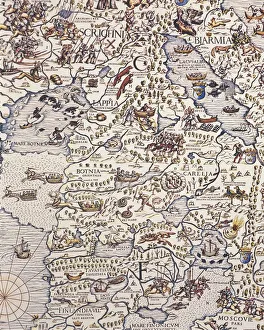 Map of Nordic countries and Lapland, by Olaus Magnus, from Carta Marina, Sea Map, 1539 Map of Nordic countries and Lapland, by Olaus Magnus, from Carta Marina, Sea Map, 1539