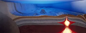 A model of the ocean floor with magma welling up from the mantle, creating a ridge A model of the ocean floor with magma welling up from the mantle, creating a ridge